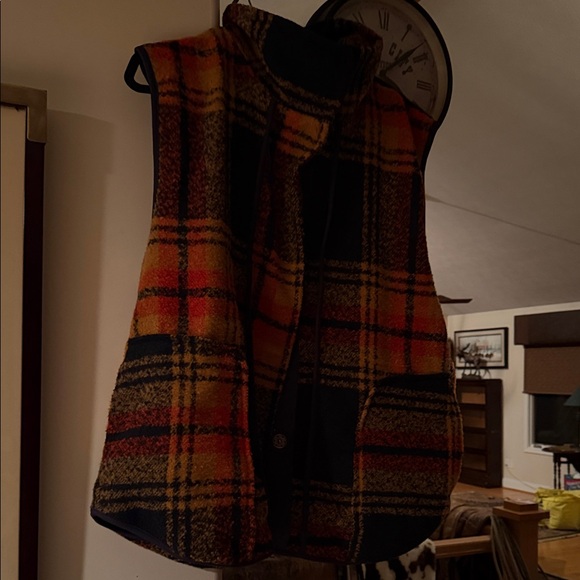 Free People Orange & Navy Plaid Button Vest - Picture 4 of 5